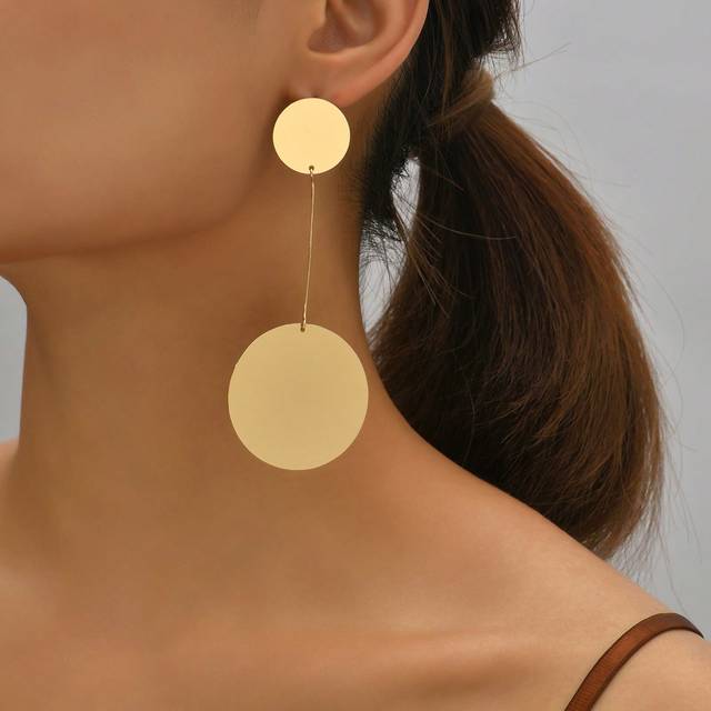 SHEIN 1pair Golden Fashionable Geometric Circle Pendant Earrings, Party & Festival Jewelry