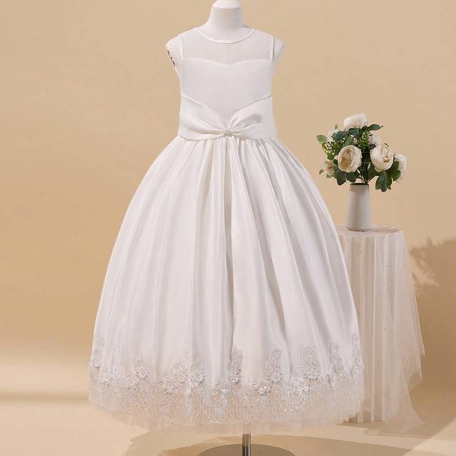 SHEIN Premium Girl Beaded Flower Embellished Princess Gown For Weddings, Graduations, Birthday Parties - Teens & Youth