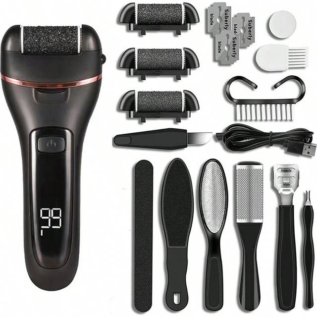 Elektrusk Fotfil Callus Remover Professionell Fot Grinder Pedikyr Maskin Verktyg Laddningsbart Heel Död Hud Skrubb - Svart