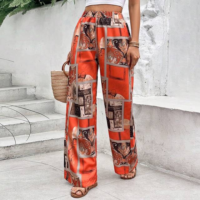 SHEIN Scarf Print Wide Leg Trousers