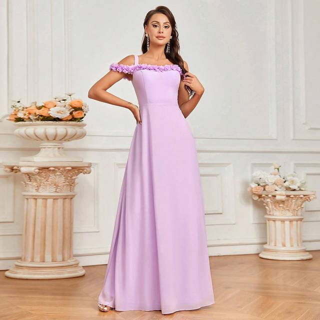 SHEIN Cold Shoulder Dress Featuring 3d Flower Decorations And Elegant Silhouette Best For Bridesmaid Occasions (Adult)