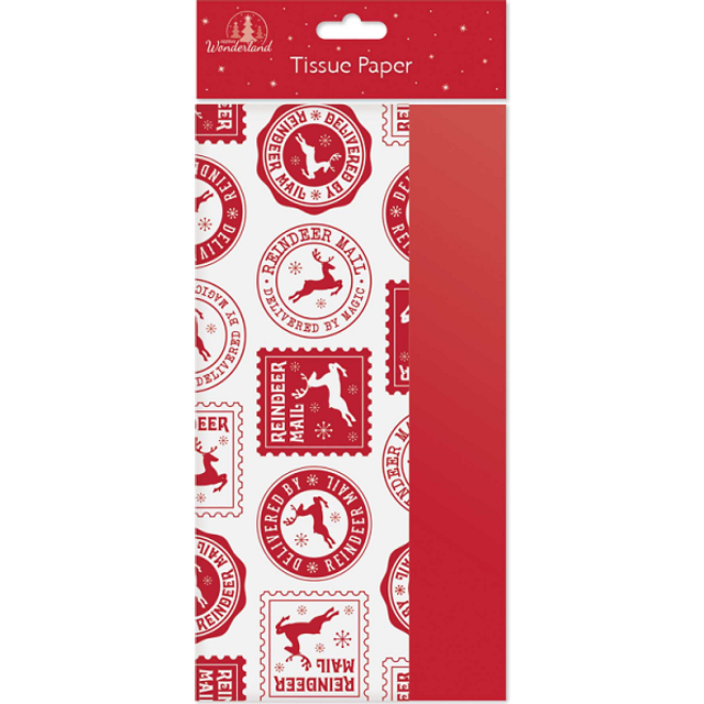 8 x Sheets Christmas Tissue Paper Gift Wrap Red & White Stamp Design