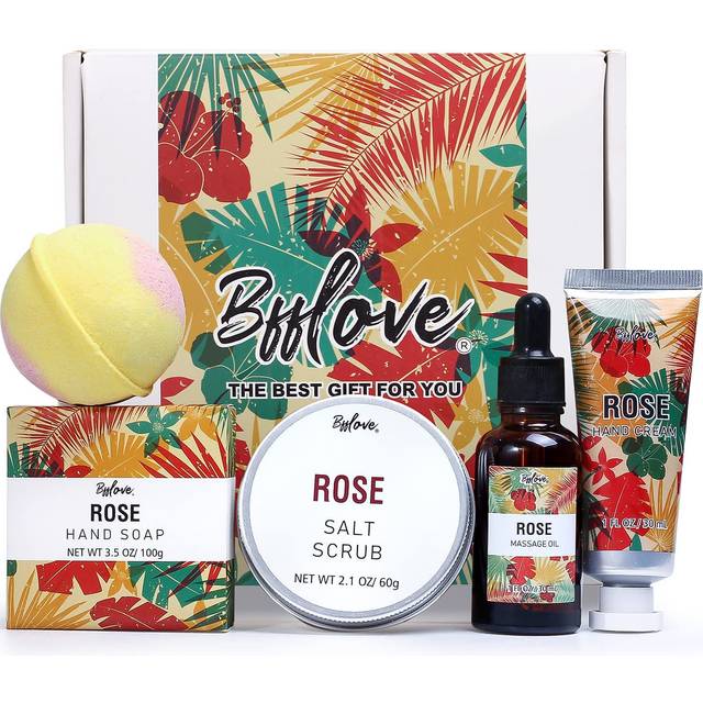 Spa Gift Baskets for Women, 5Pc Rose Home Gift Basket, Bath Gifts for Women, Bath Gift Sets Includes Soap, Bath Bombs, Salt Scrub, Hand Cream, Massage