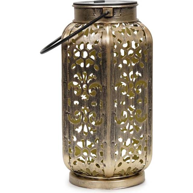 ValueLight Solar Antique Brass Moroccan Style Outdoor Lantern - ValueLights - Gold - 22.1 x 13 x 13cm