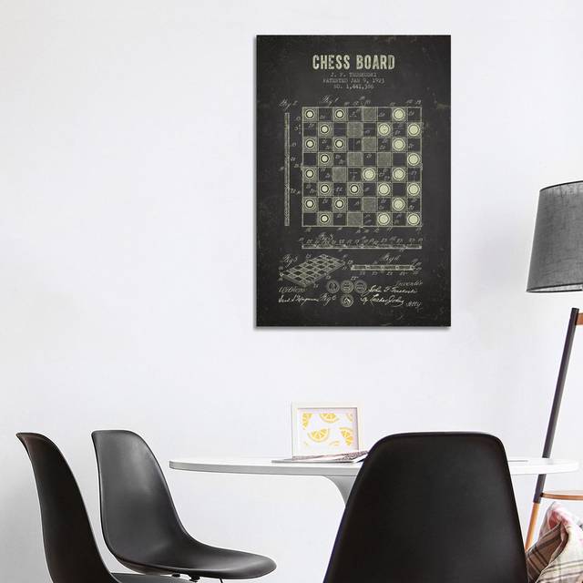 J.F. Truskoski Chess Board Patent Sketch (Charcoal) by Aged Pixel - Wrapped Canvas Graphic Art (101.6cm H x 66.04cm W x 1.91cm D)
