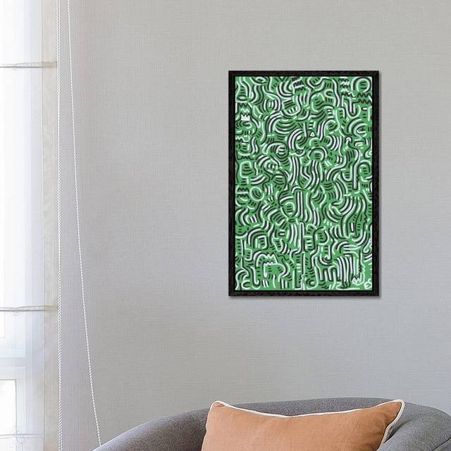 Green Graffiti Line Art by Emmanuel Signorino - Graphic Art Print on Canvas - Black Framed (66.04cm H x 45.72cm W x 3.81cm D)