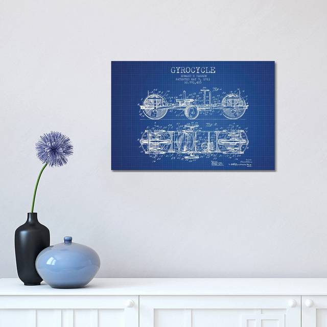 Edward N. Darrow Gyrocycle Patent Sketch (Blue Grid) by Aged Pixel - Wrapped Canvas Art Prints (30.48 cm H x 45.72 cm W)