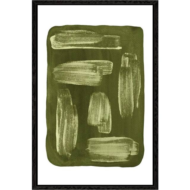 Olive Green Brush Strokes by Whales Way - Painting Print on Canvas - Black Framed (101.6 cm H x 66.04 cm W)