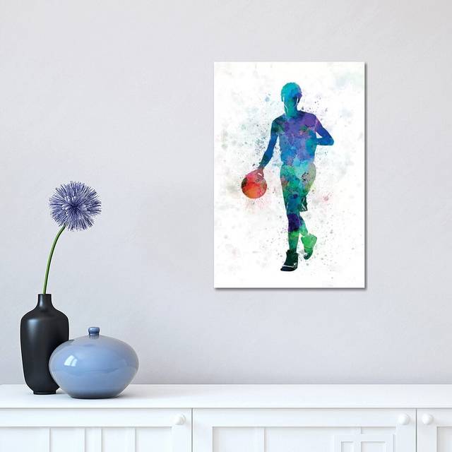 Young Man Basketball Player Dribbling by Paul Rommer - Painting Print on Canvas - Wrapped Canvas (30.48 cm H x 45.72 cm W)