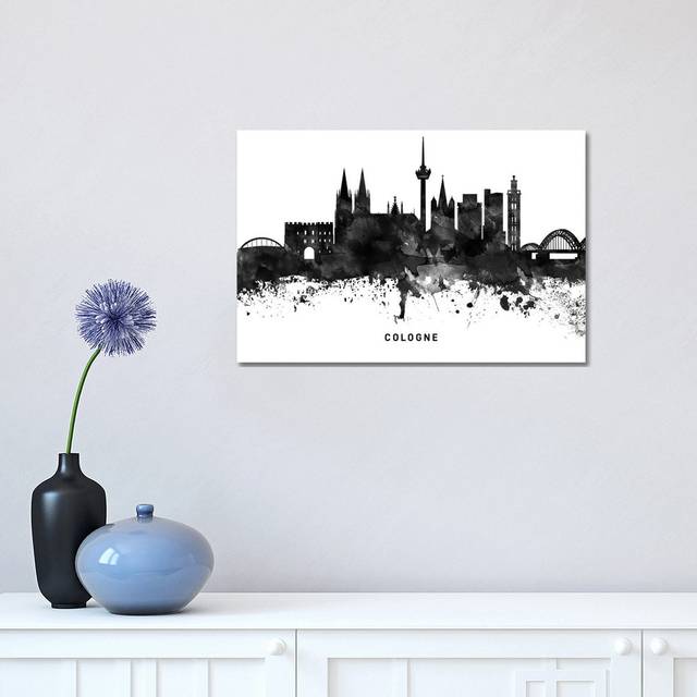 Cologne Skyline Black & White by WallDecorAddict - Wrapped Canvas Graphic Art (30.48cm H x 45.72cm W x 1.91cm D)
