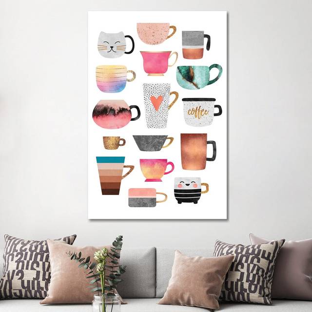 Coffee Cup Collection by Elisabeth Fredriksson - Wrapped Canvas Painting (152.4cm H x 101.6cm W x 3.81cm D)