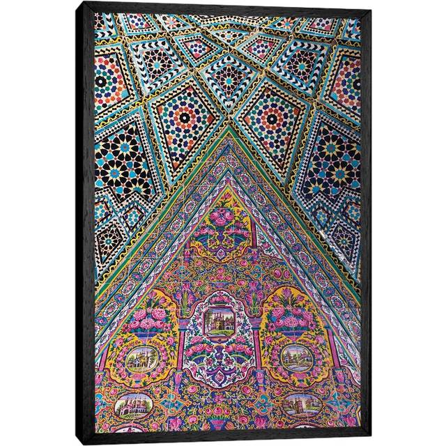 Iran, Shiraz, Nasir-Al Molk Mosque, Exterior Tilework by Walter Bibikow - Graphic Art Print on Canvas - Black Framed (101.6cm H x 66.04cm W x 3.81cm D)