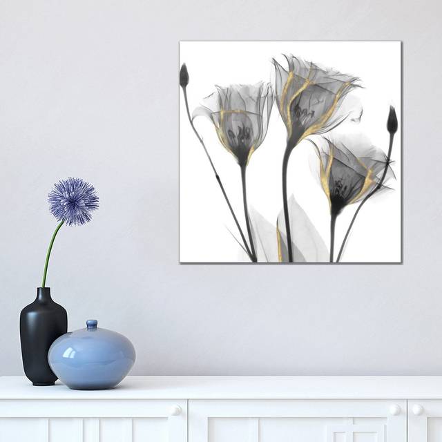Gold Embellished Gentians I by Albert Koetsier - Wrapped Canvas Graphic Art (45.72 cm H x 45.72 cm W x 1.91 cm D)