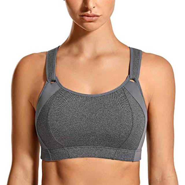 SYROKAN Women's Sports Bra Front Adjustable High Impact Support Padded Wireless Racerback Plus Size Running Bra Grey 34C