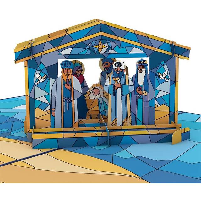 Lovepop Stained Glass Nativity Christmas Pop Up Card  5x73D Greeting Card  Pop Up Christmas in July Cards  Kids Christmas Card