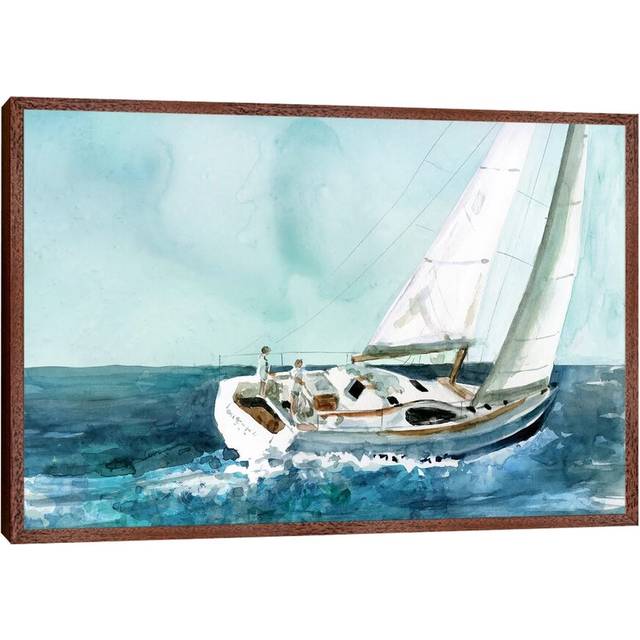 Delray Sail by Carol Robinson - Painting Print on Canvas - Classic Brown Wood Framed (101.6cm H x 152.4cm W x 3.81cm D)