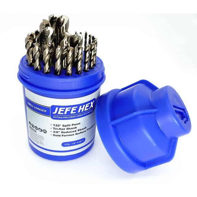 JEFE HEX 29 PCS M35 Cobalt Drill Bit Set  HSS Twist Jobber Drill Bits with 135 Degrees Split Point and ThreeFlat Shank  38