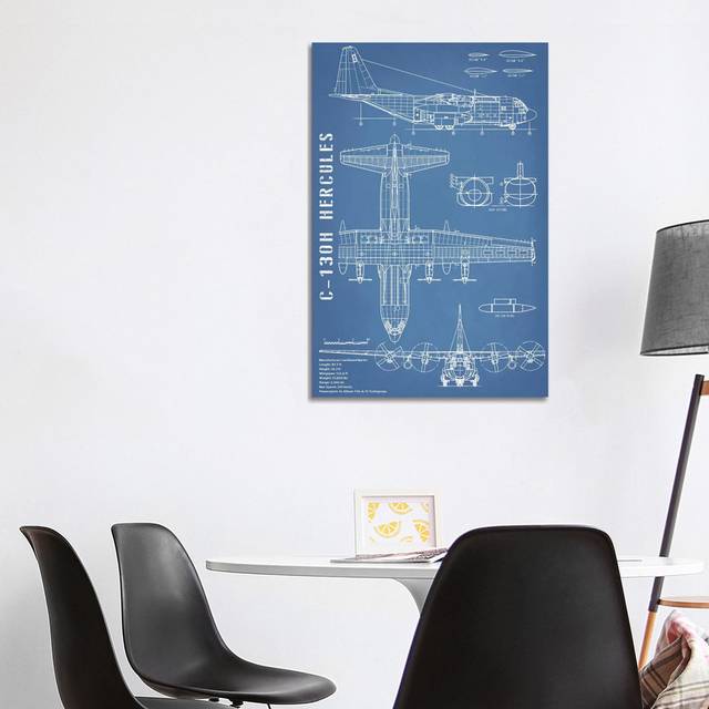 C-130 Hercules Airplane | Black - Portrait by Action Blueprints - Wrapped Canvas Graphic Art (40cm H x 26cm W x 2cm D)