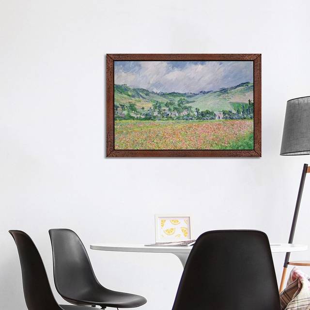 'The Poppy Field Near Giverny, 1885' by Claude Monet Painting on Wrapped Canvas - Brown Framed (101.6 cm H x 66.04 cm W)