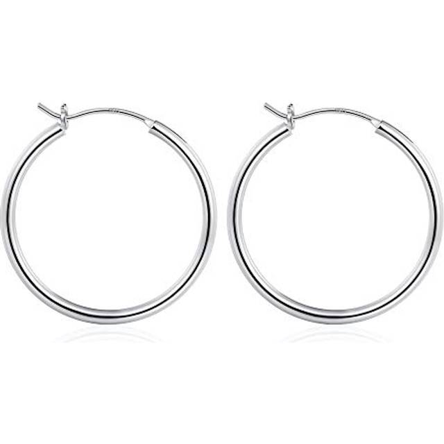 M MOOHAM Big Silver Hoop Earrings for Women  White Gold Plated 925 Sterling Silver Post Hypoallergenic Large Hoops Earrings Dainty Big Silver Hoop Ear