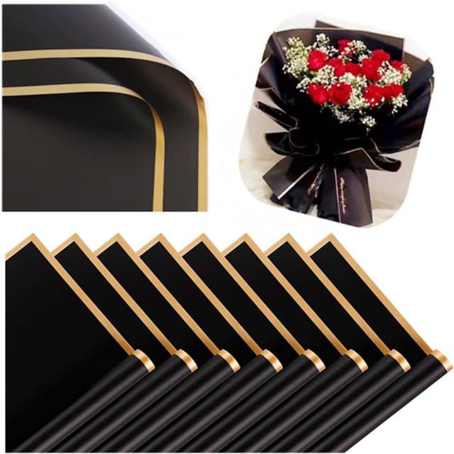 60 Sheets Waterproof Phnom Penh Floral Wrapping Paper, Flower Shop Bouquet Supplies, DIY Craft, Gift Wrap or Gift Box Packaging, 23 x 23 Inches (Black