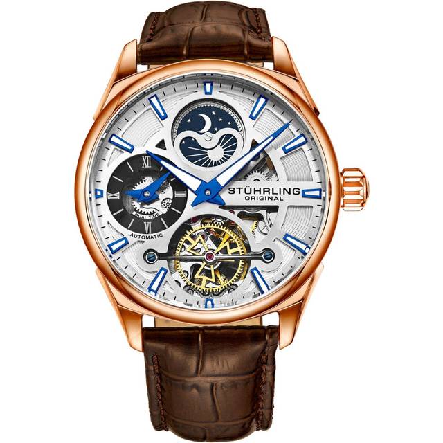Special Reserve 3918 Automatic Dress Watch Skeleton Dial 43mm Genuine Leather 22 mm Band - Metallics - One Size