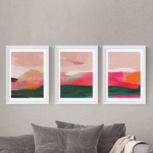 Set of 3 East End Prints Green & Pink Abstract Gallery Wall Framed Prints
