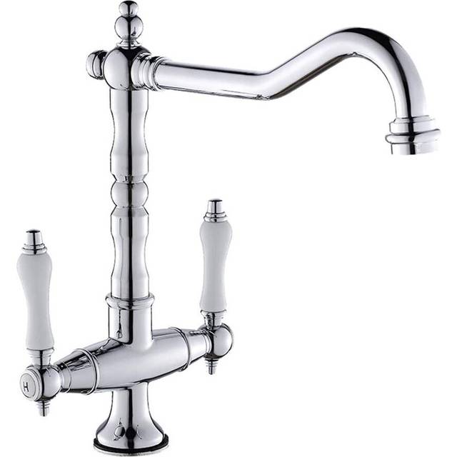 (Chrome) Traditional Kitchen Sink Mixer Tap Double Handle Solid Brass Kitchen Tap Antique Bronze Brass Georgian Classic Faucet