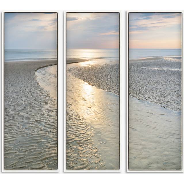 John Lewis Mike Shepherd 'Shimmering Light Seascape' Triptych Framed Canvas, Set of 3, 94 x 34cm, Blue/Multi