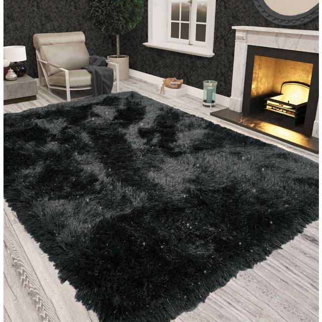 (Dark Grey) Non Slip Shaggy Sparkle Living Room Carpet Rugs