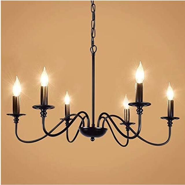 Depuley 6-Light Chandeliers, Industrial Pendant Ceiling Lights, Vintage Black Iron Chandelier Lighting, Candle Ceiling Pendant Light for Kitchen