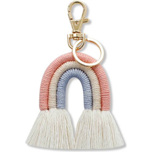 Weaving Rainbow Keychains for Women Boho Handmade Key Holder Gifts, C