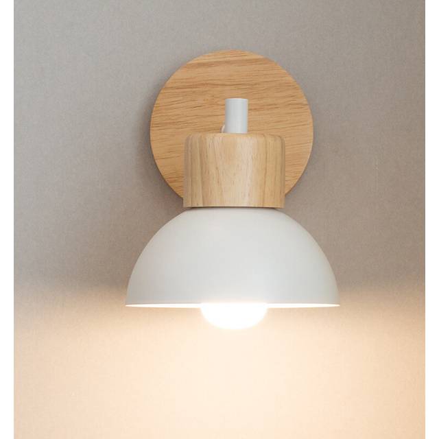 Modern Nordic Wall Sconce Wood Metal Wall Light Simple Minimalist Indoor Wall Lamp White E27 Bulb for Bedroom Cafe Office