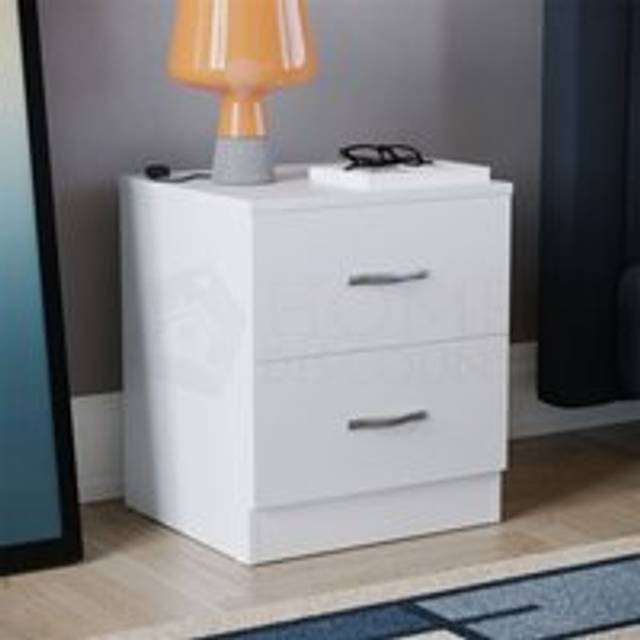 Home Discount - Riano 2 Drawer Bedside Table Cabinet Chest Nightstand Bedroom Furniture, White