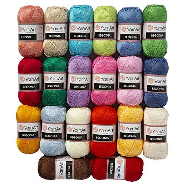 20 Skein Yarnart Begonia Yarn  100% Mercerized Cotton  Each 1.76 Oz 50g / 185 Yrds 169m  Fine Sport: 2