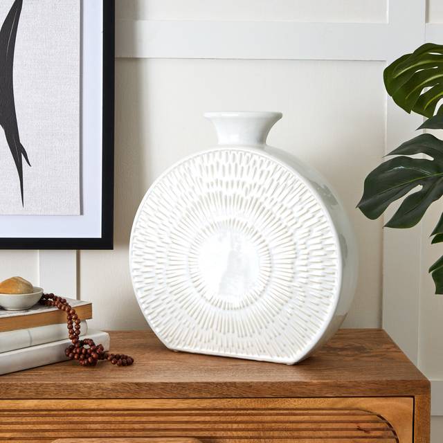 Zen Round Stoneware Vase - White