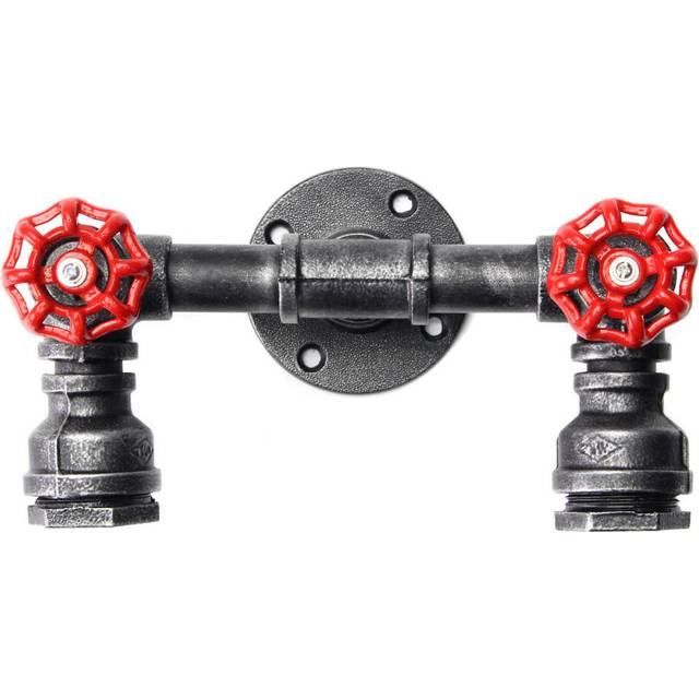 (Silver-gray) Retro Wall Lamp Industrial Iron Dual Water Pipe Shape Sconce Light Fixture Fitting Home Decor
