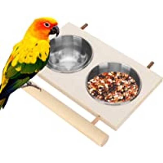 Stainless Steel Bird Feeding Bowl for Cage, Parrot Food Water Feeder Cage Accessory with Stand for Pet Birds Like Parakeet,Conure,Cockatiels,Finches