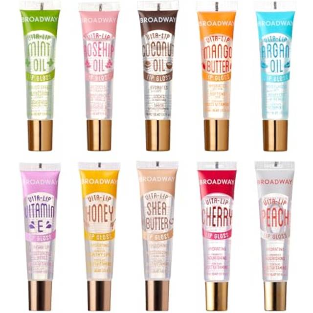 Ruby Kisses Broadway Lip Gloss Vita-Lip Clear Lip Gloss  Moisturizing  Soothing  Super Glossy with Vitamin Oil 10PCS SET