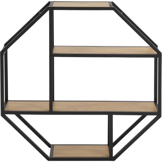 Florence Seaford 3 Shelf Oak and Black Octagonal Metal Wall Shelf - Furniture To Go