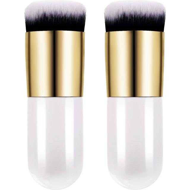 2 Pieces Foundation Brush Chubby Makeup Brush Kabuki Makeup Brush Travel Powder Brush for Blending Liquid  Cream or Powder Cosmetics (white)