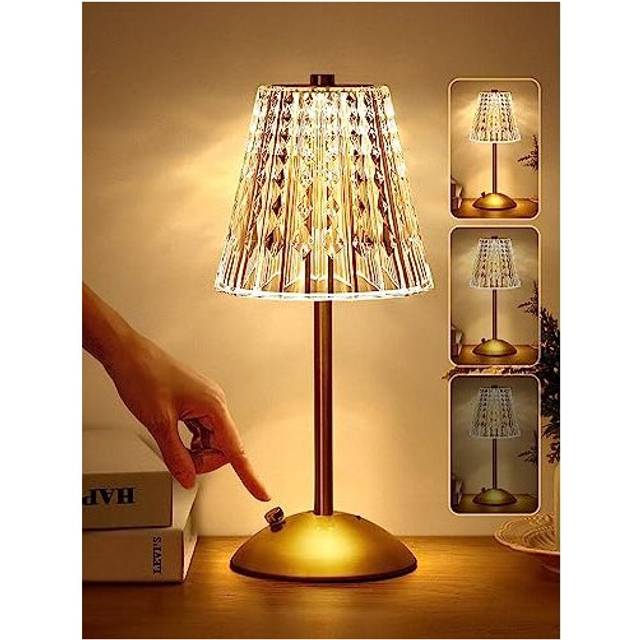 One Fire Table Lamp, Touch Lamps Bedside Lamp, 10-Way Dimmable Crystal Lamp, 3 Colors Rechargeable Lamp,Cordless Lamp for Bedroom,Touch Lamp