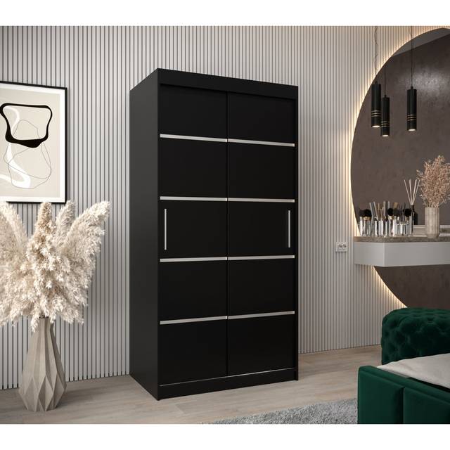 Hoxton 01 Sliding Door Wardrobe 100cm - Black Matt (200cm H X 100cm W X 62cm D)