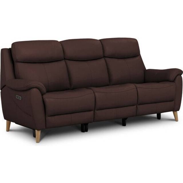 Chestnut Leather Sofas - 3 Seater Recliner Sofa with Power Headrest & Lumbar Support - Brunel Range - Oak Furnitureland