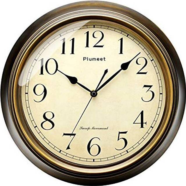 Plumeet Large Retro Wall Clock, 13'' Non Ticking Classic Silent Clocks Decorative Living Room, Battery Operated (13 inch, Arabic Numerals)