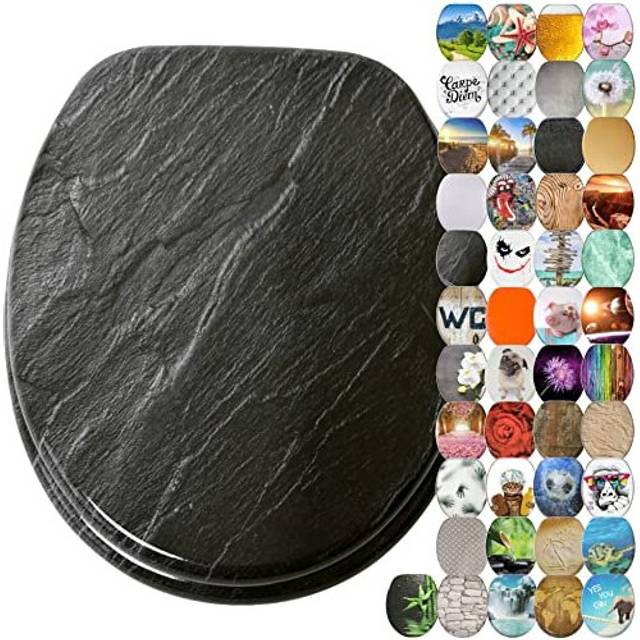Soft Close Toilet Seat | Wide Choice of New Toilet Seats | High-Quality Surface | Stable Hinges | Easy to Mount (Granite)