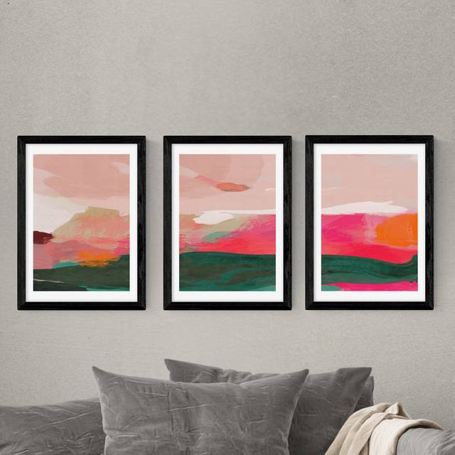 Set of 3 East End Prints Green & Pink Abstract Gallery Wall Framed Prints