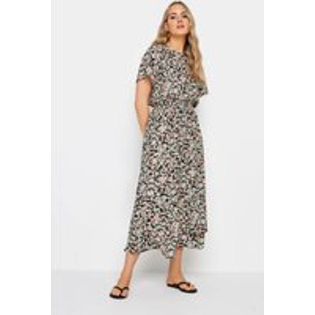 Lts Tall Khaki Green Floral Print Tie Waist Midi Dress 16 Lts | Tall Women's Midi Dresses