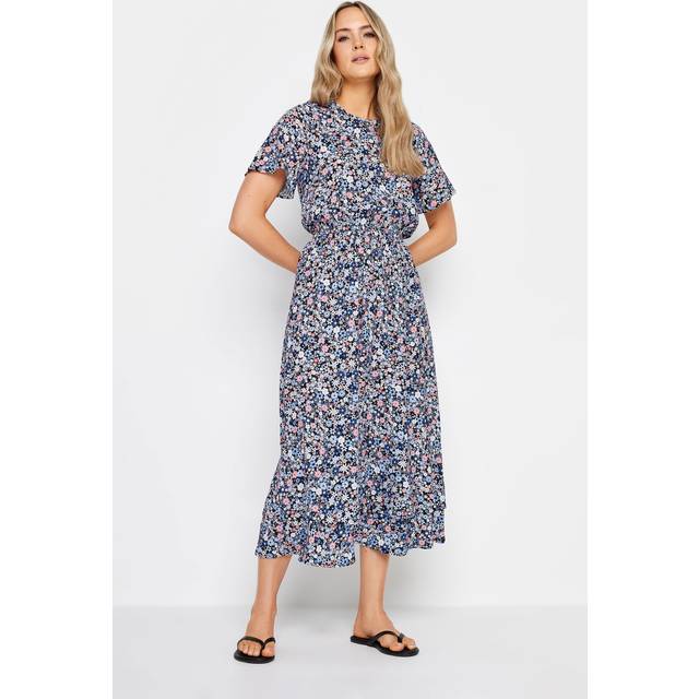 Lts Tall Blue Floral Print Tie Waist Midi Dress 10 Lts | Tall Women's Midi Dresses