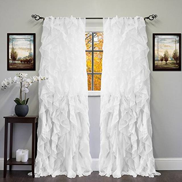 Sweet Home Collection SHRPNL-84-WHT-2PK Sheer Voile Vertical Ruffled Window Curtain Panel 50 X 84  White  84 x 50